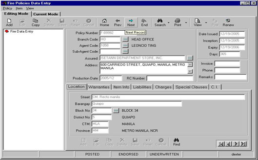 Fire Policies Data Entry 